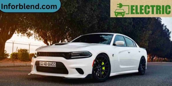 Modern electric car charging at home, representing clean energy and futuristic transportation.