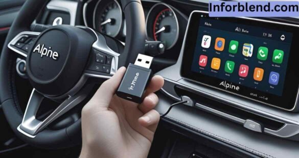 Alpine iLX-F307 touchscreen display showing main menu options before firmware update.