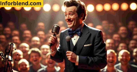 KS Frazier performing on stage, showcasing a Groucho Marx–inspired comedic style with wit and charm.