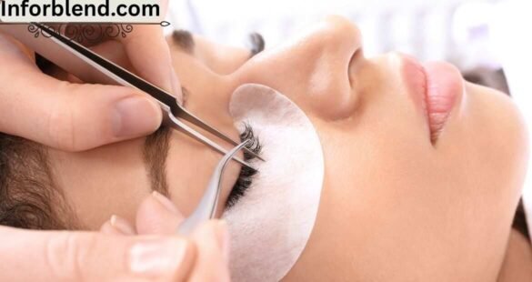 Close-up of a woman with natural eyelash extensions, clear skin, and a relaxed expression, representing safe lash application while on Twyneo.