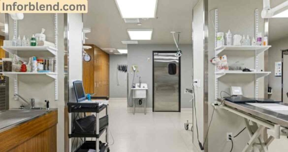 Healthcare professional using a laptop to complete online training modules on Inspira HealthStream platform in a modern hospital setting.