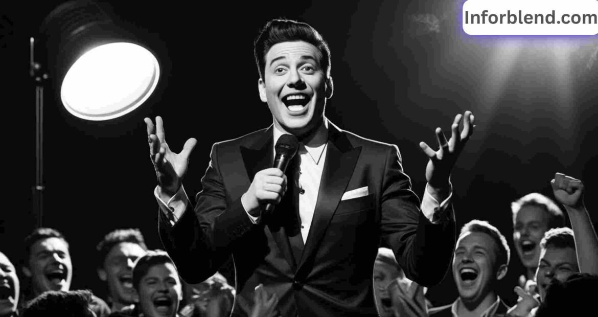 KS Frazier performing with Groucho Marx-style humor and expression.