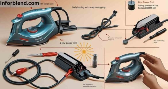 Back cover of Sunbeam Iron Model GCBSM 423 removed showing cord connections.