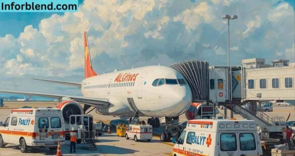 “United Airlines aircraft after an emergency diversion, parked safely on the runway.”