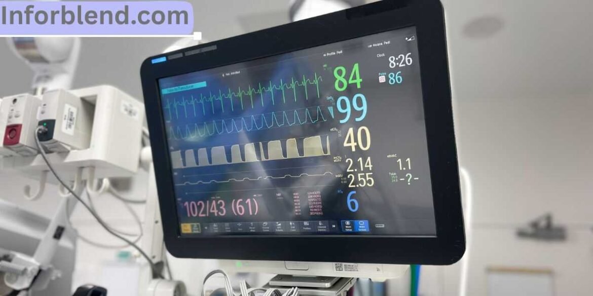 "Electrocardiogram printout showing T wave abnormality on a medical monitor"