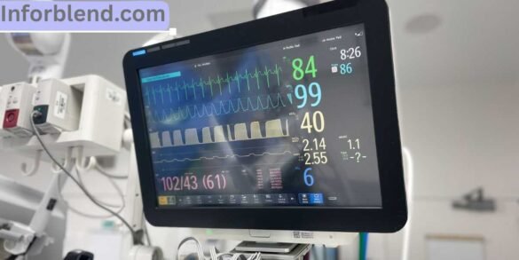 "Electrocardiogram printout showing T wave abnormality on a medical monitor"