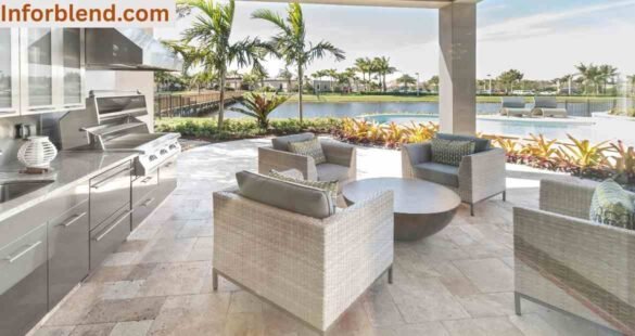 Modern retractable markiseteppe shading a patio with outdoor furniture.