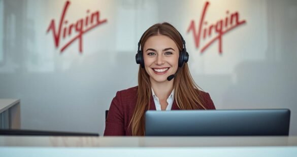 Virgin customer service agent helping a customer through phone support.